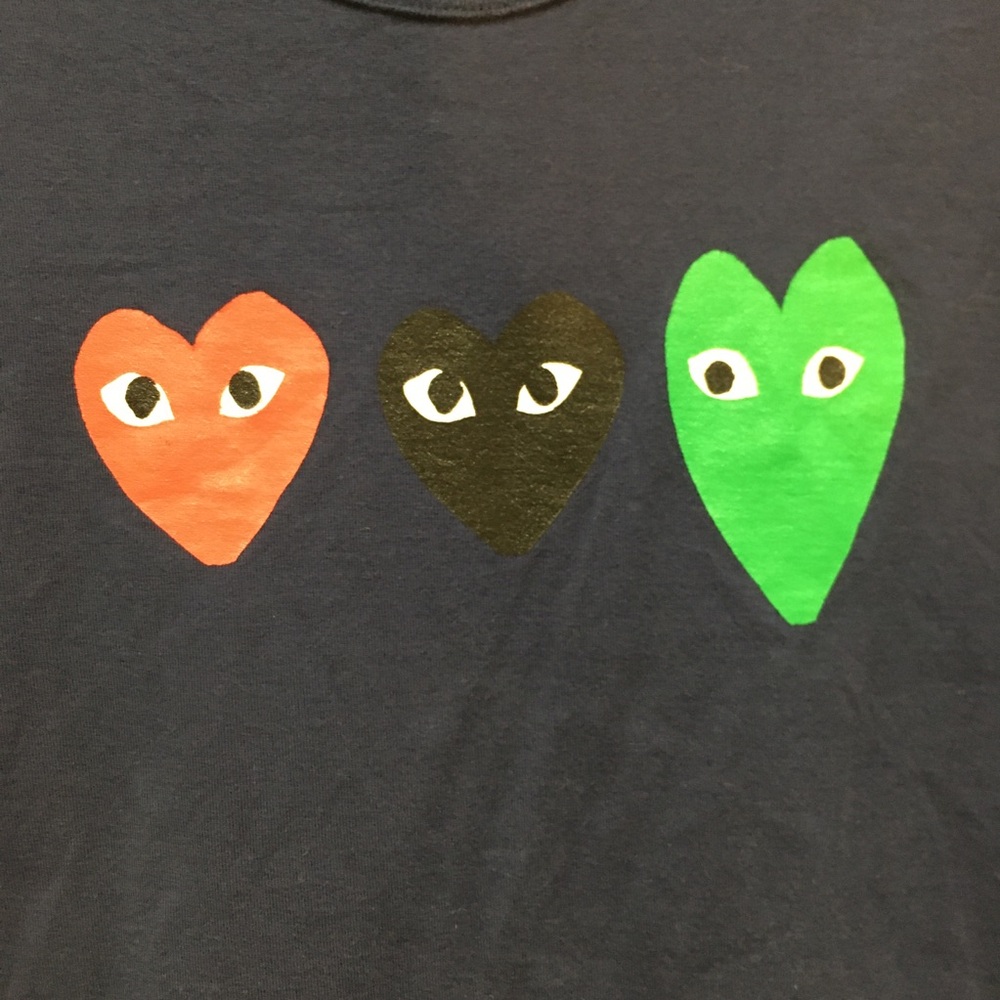 Comme Des Garcons Play Three Heart Logo T-shirt Large Blue 100% Cotton - Picture 4 of 9